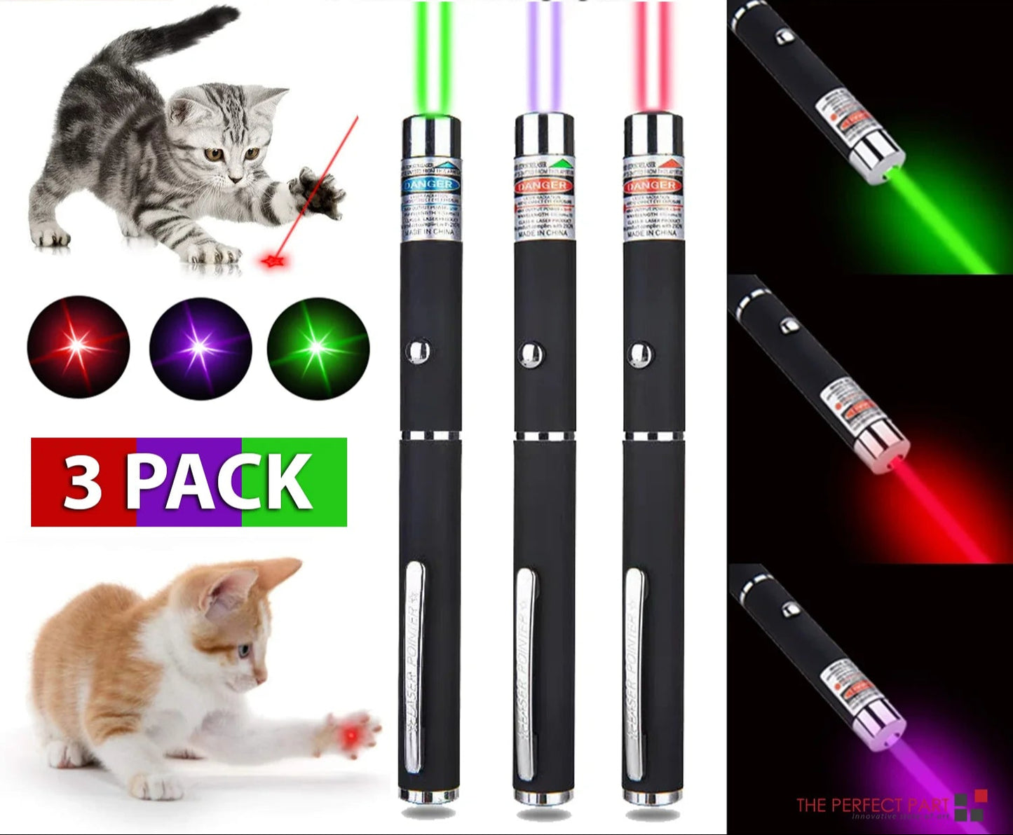 3 Packs 900Mile Laser Pointer Pen Green Blue Red Light Visible Beam Lazer