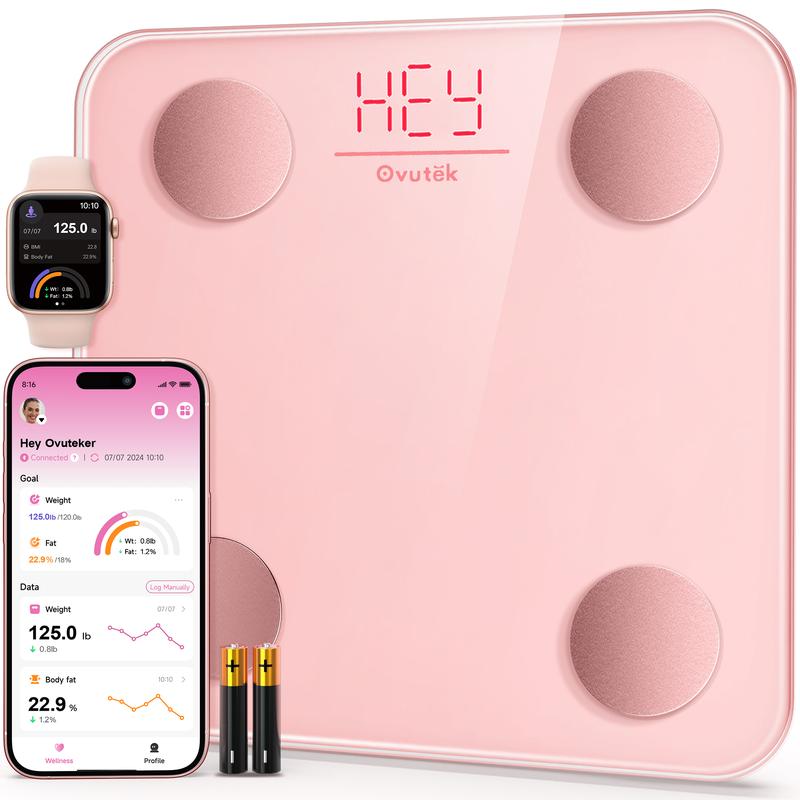 Ovutek Pink Smart Scale for Body Weight, Digital Bathroom Scale BMI Weighing Body Fat Scale, Accurate Body Composition Scale Monitor for People'S Health with Smartphone App, Compact Size, 400Lb Healthcare Fit