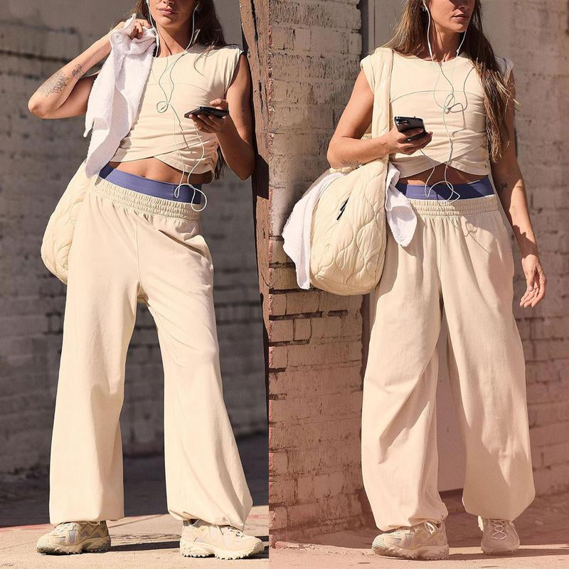 SCUSTY Women'S Two Pieces Sweatsuits Casual Cropped Tee Top Sweatpants Athletic Tracksuits