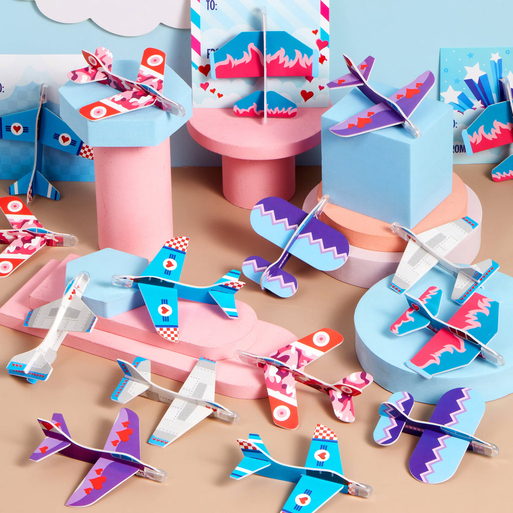 35 Packs Valentines Day Gifts Cards with Foam Airplane for Kids Valentine Exchange Cards Toddle Boys Valentines School Classroom Favors