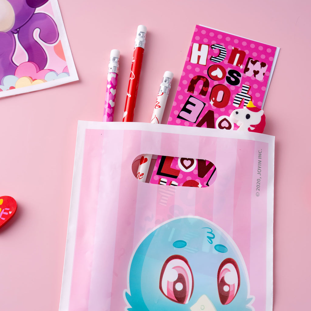96 Pcs Valentines Gift Sets for Kids,Valentines Goodie Bag Stuffers,Assorted Stationery Set with Valentines Bags for Kids Classroom Exchange, Valentines Party Favors Treats