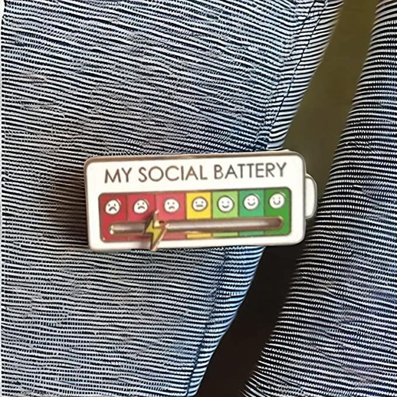Social Battery Pin - Slider Pins for Introverts, Funny Interactive Mood Pins for Jackets & Backpacks - Novelty Cowboy Accessories for Men, Cute Gifts for Girlfriend, Wife, Her [Novelty Accessories]