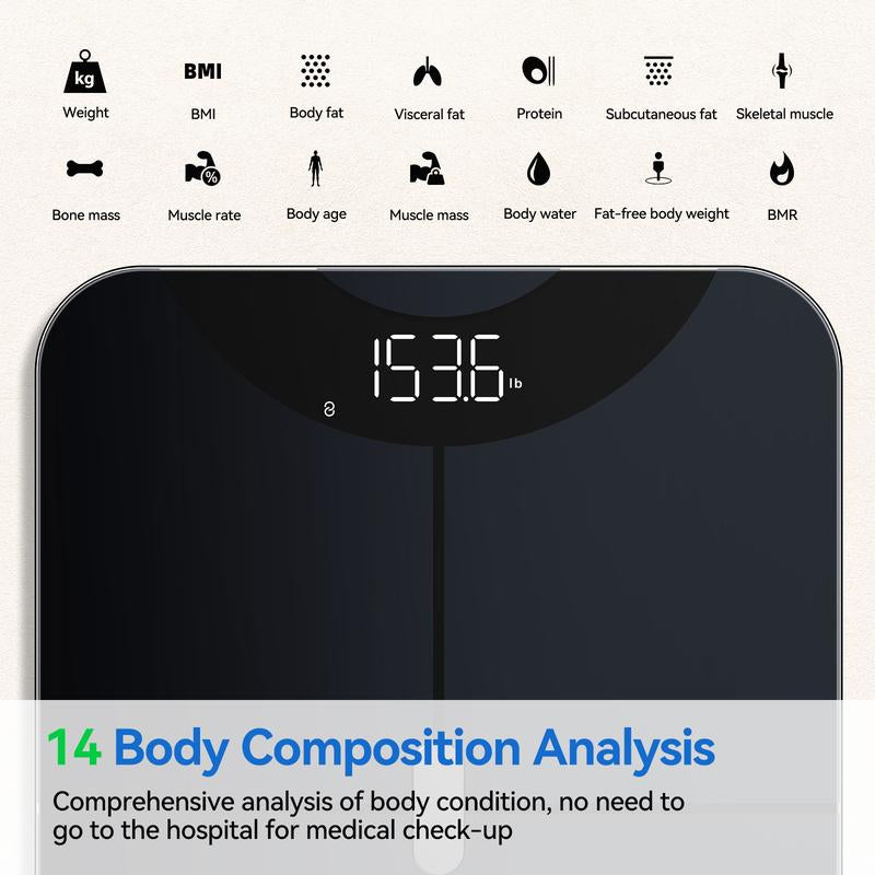 Smart Bathroom Scale for Body Weight and Fat Percentage, Digital Scale with BMI, Body Fat, Muscle Mass 13-Measurement, Body Weight Scale Data Sync with APP, Trend Tracking Weight Watchers Scale 400Lb, Healthcare Weight Scale