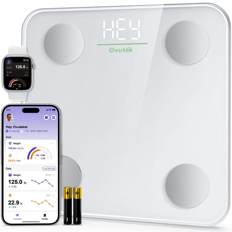 Ovutek Pink Smart Scale for Body Weight, Digital Bathroom Scale BMI Weighing Body Fat Scale, Accurate Body Composition Scale Monitor for People'S Health with Smartphone App, Compact Size, 400Lb Healthcare Fit