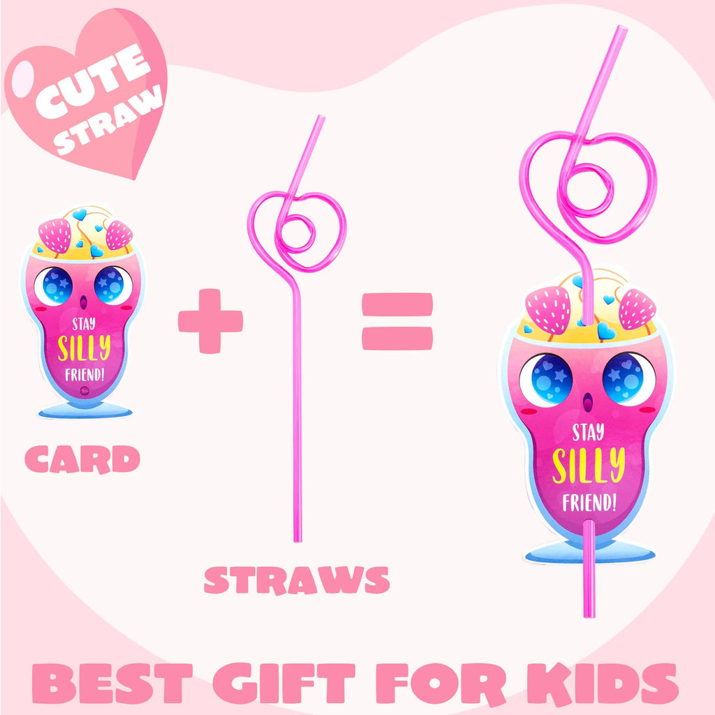 36 Pack Valentines Day Cards with Reusable Drinking Straws for Valentine Party Favors Kids Valentine School Classroom Exchange Gift Cards