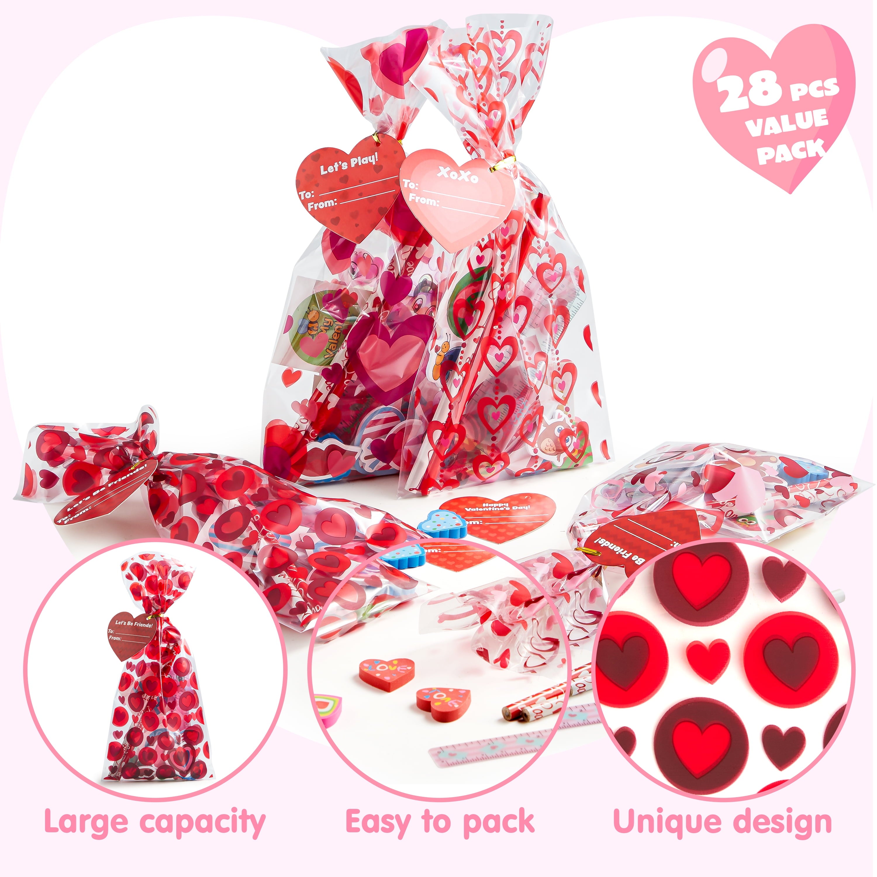 196 PCS Valentines Gifts for Kids,Valentines Goodie Bag Stuffers, Valentines Cards for Kids Classroom Exchange, Assorted Stationery Set for School Prizes Party Favors Treats