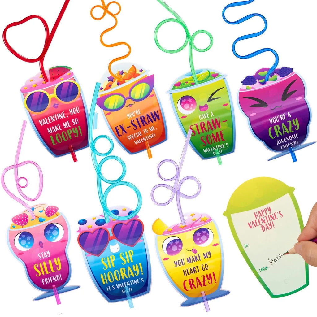 36 Pack Valentines Day Cards with Reusable Drinking Straws for Valentine Party Favors Kids Valentine School Classroom Exchange Gift Cards
