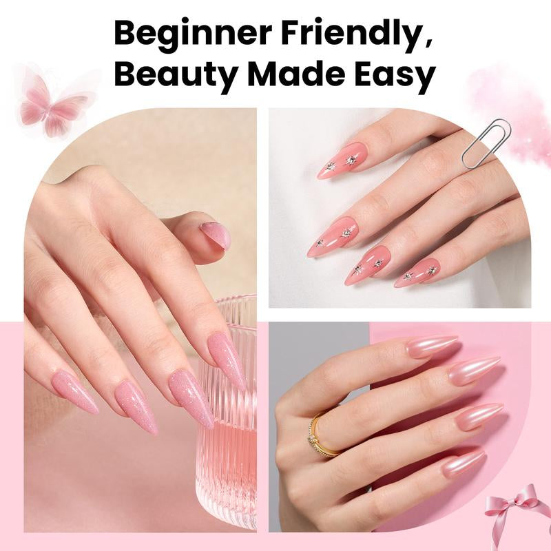 Beetles Tipex Nail Kit with Gel Polish, 192Pcs Tipex Nail Tips with 6 Colors Gel Polish Solid Nail Glue Base & Top Coat, Mini UV Lamp DIY Manicure Cutics Gift for Women Girls