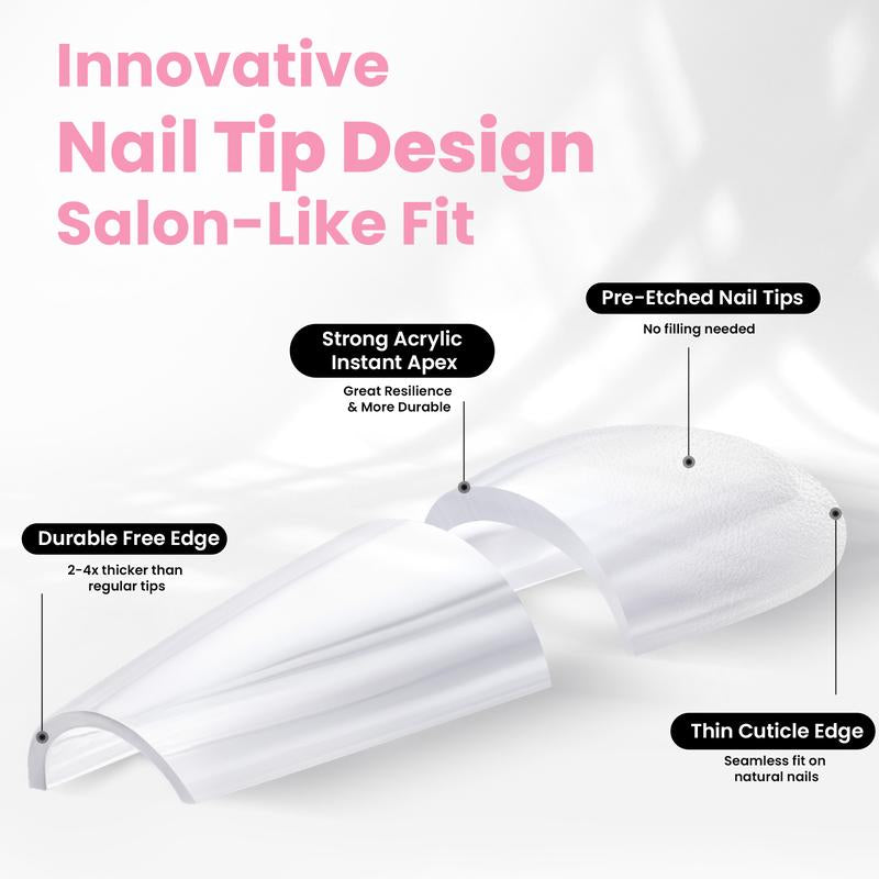 Beetles Tipex Nail Kit with Gel Polish, 192Pcs Tipex Nail Tips with 6 Colors Gel Polish Solid Nail Glue Base & Top Coat, Mini UV Lamp DIY Manicure Cutics Gift for Women Girls