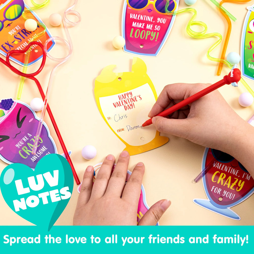 36 Pack Valentines Day Cards with Reusable Drinking Straws for Valentine Party Favors Kids Valentine School Classroom Exchange Gift Cards