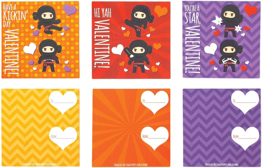 Super Ninja Finger Puppets 28 Card Valentine Exchange Box for Kids