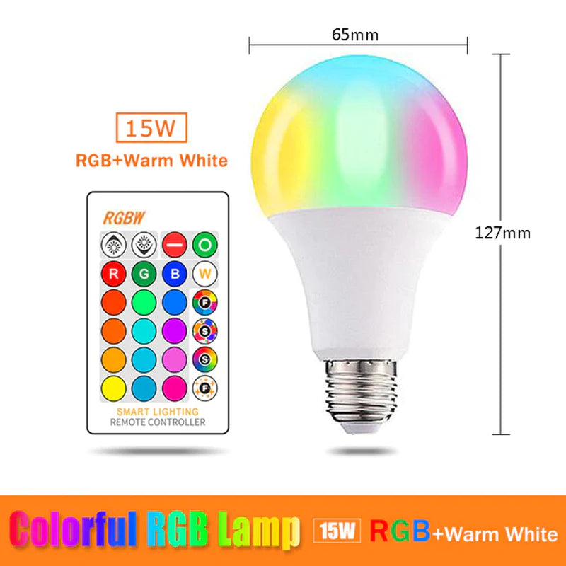 Color Changing RGB LED Bulb with IR Remote Control - 5W, 10W, 15W Options, 110V/220V, Memory Mode