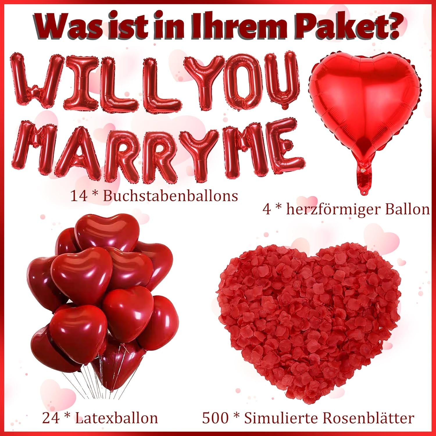 Will You Marry Me Decorations - 542 Pcs Red Balloons Decoration Letter Heart Lat
