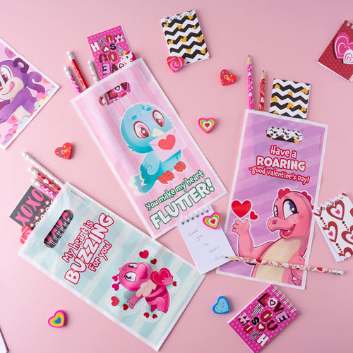 96 Pcs Valentines Gift Sets for Kids,Valentines Goodie Bag Stuffers,Assorted Stationery Set with Valentines Bags for Kids Classroom Exchange, Valentines Party Favors Treats