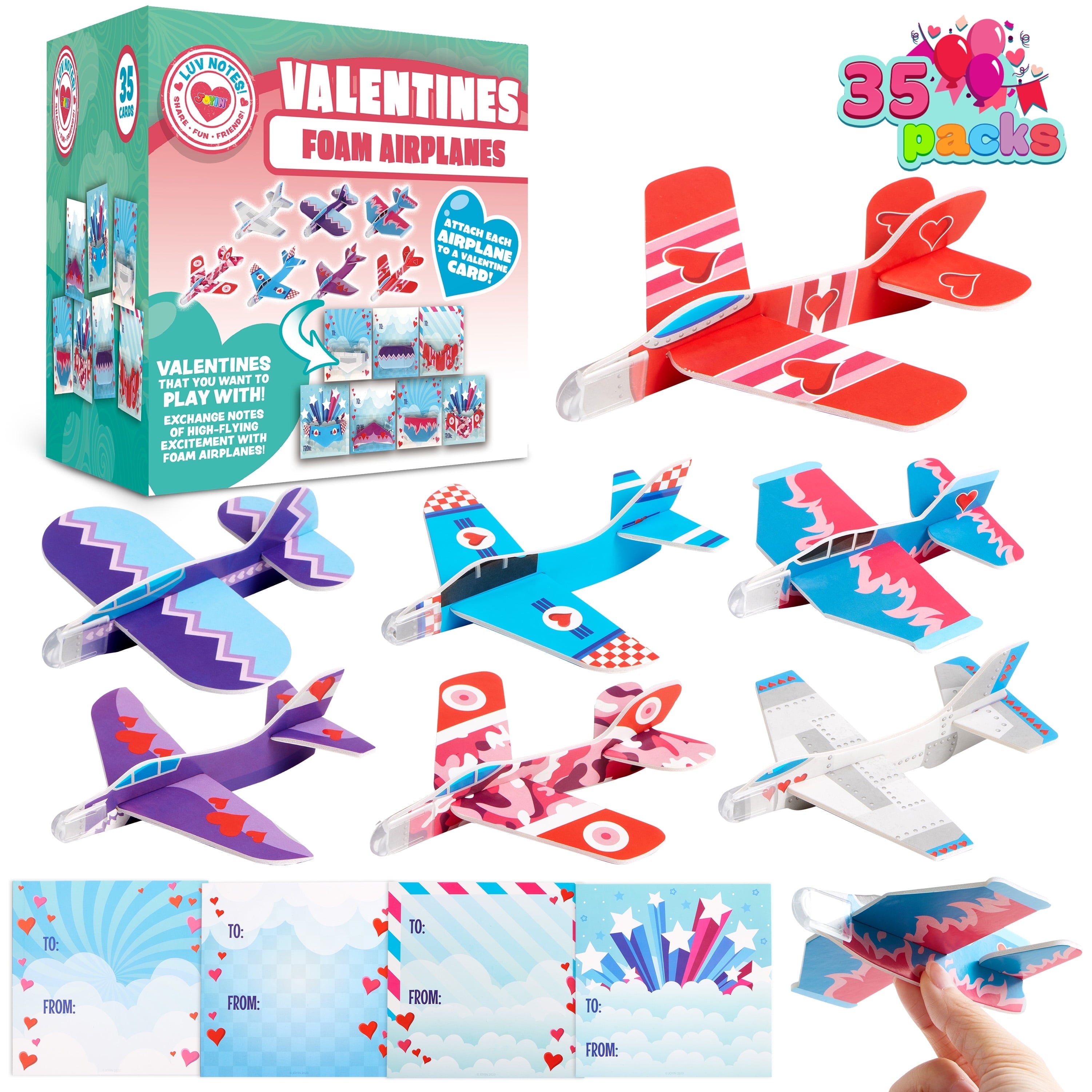 35 Packs Valentines Day Gifts Cards with Foam Airplane for Kids Valentine Exchange Cards Toddle Boys Valentines School Classroom Favors