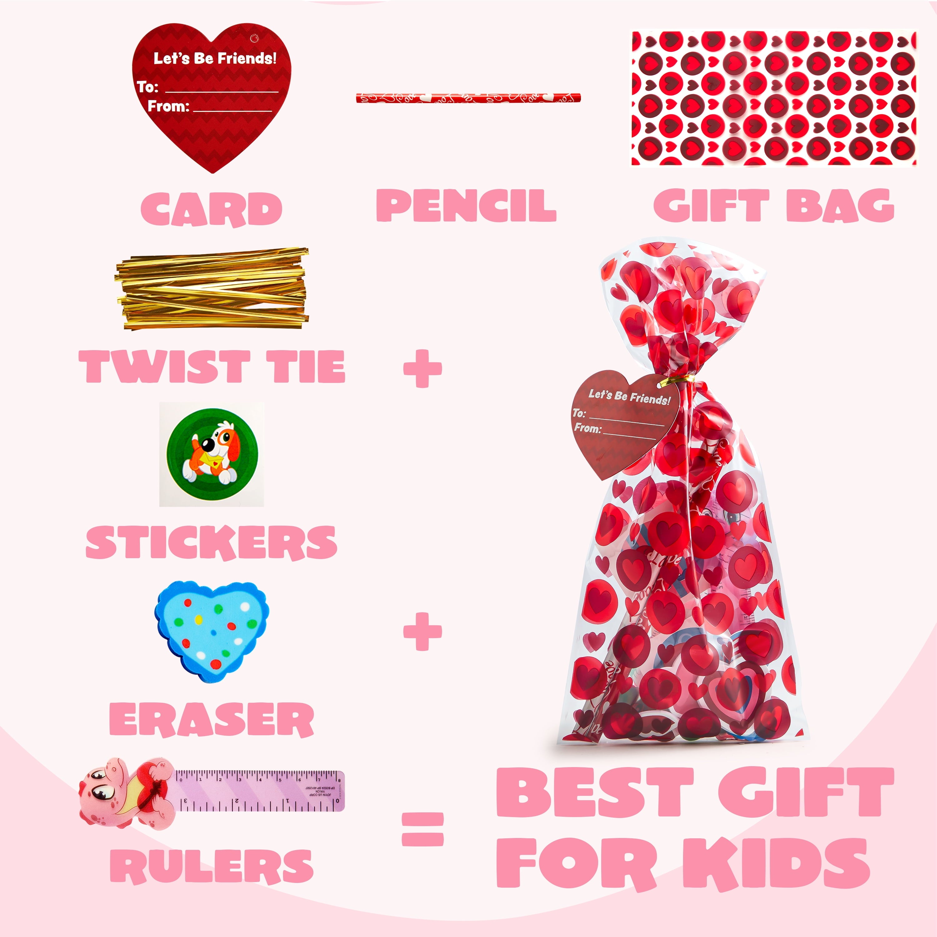 196 PCS Valentines Gifts for Kids,Valentines Goodie Bag Stuffers, Valentines Cards for Kids Classroom Exchange, Assorted Stationery Set for School Prizes Party Favors Treats