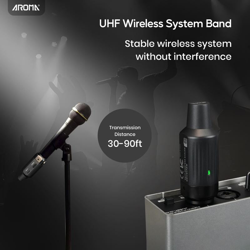 Aroma Wireless XLR Microphone Audio Transmitter Receiver Rechargeable UHF Wireless Microphone System Stable Transmission for Dynamic Mics PA Mixer