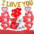I Love You Balloons with Couple Teddy Balloon Kit,  Heart Balloons Kit with 1000 Red Rose Petals Wedding Flower Decoration, Valentine Decorations Party Supplies Kit