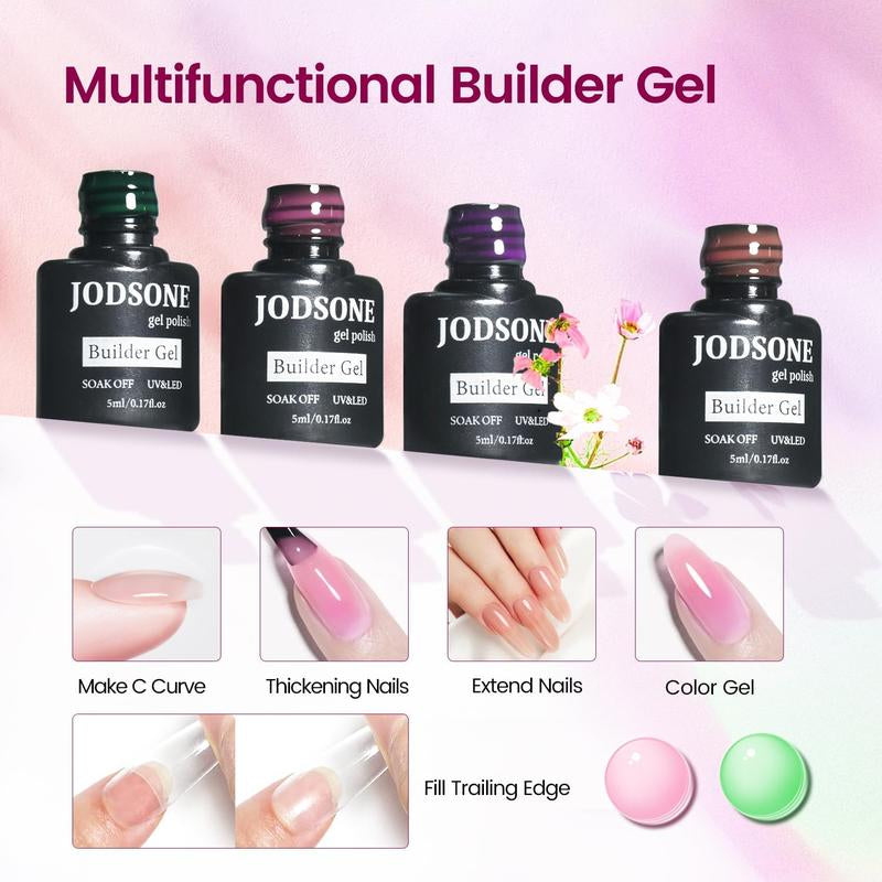 JODSONE Builder Gel Nail Kit with U V Light Base Top Coat 20 Colors High Shine Builder Gel and 100 PCS Extension Stickers