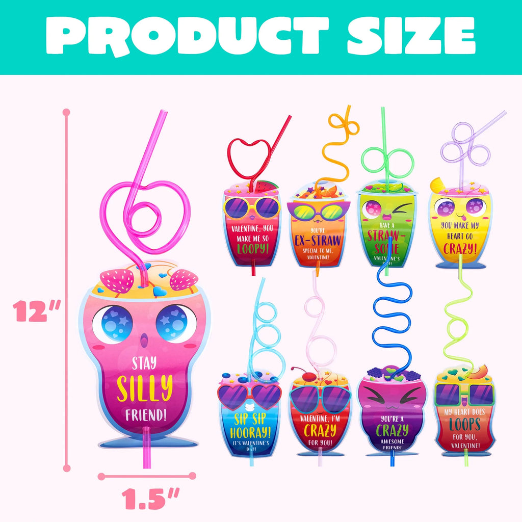36 Pack Valentines Day Cards with Reusable Drinking Straws for Valentine Party Favors Kids Valentine School Classroom Exchange Gift Cards