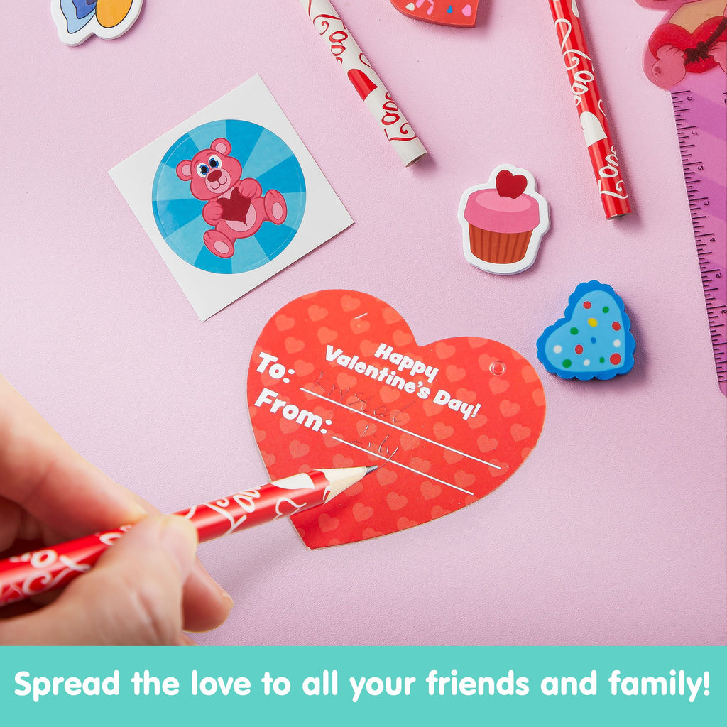 196 PCS Valentines Gifts for Kids,Valentines Goodie Bag Stuffers, Valentines Cards for Kids Classroom Exchange, Assorted Stationery Set for School Prizes Party Favors Treats