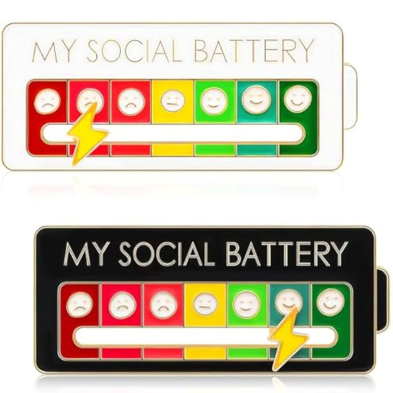 Social Battery Pin - Slider Pins for Introverts, Funny Interactive Mood Pins for Jackets & Backpacks - Novelty Cowboy Accessories for Men, Cute Gifts for Girlfriend, Wife, Her [Novelty Accessories]