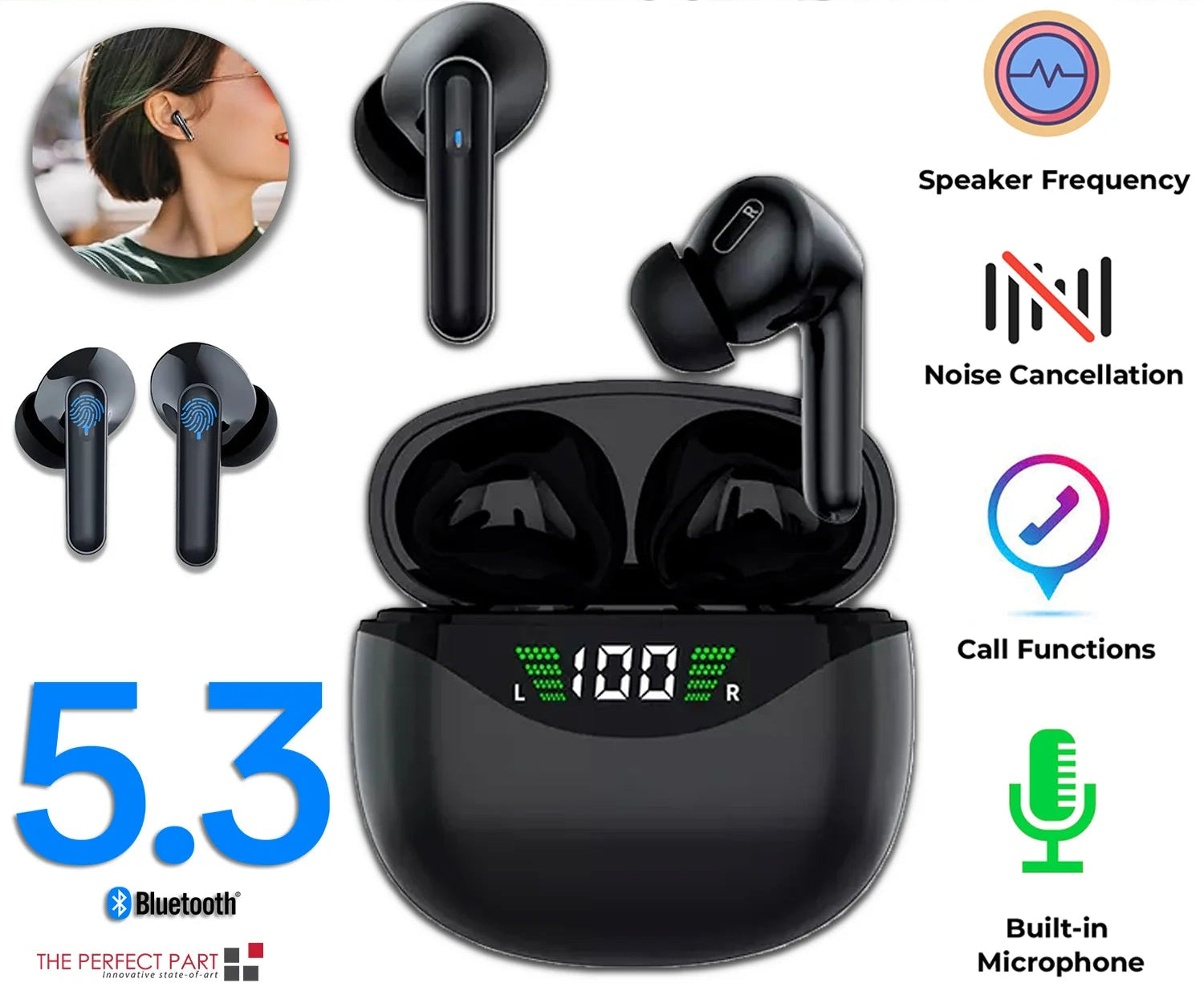 Bluetooth Earbuds Headset 5.3 Wireless Noise Cancelling TWS Trucker Waterproof