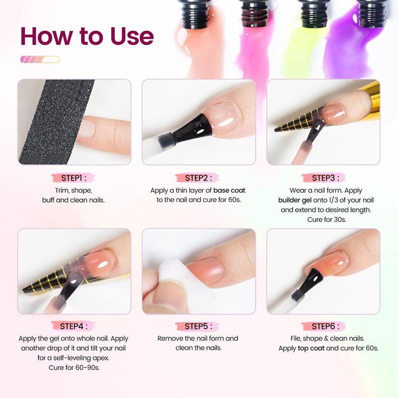 JODSONE Builder Gel Nail Kit with U V Light Base Top Coat 20 Colors High Shine Builder Gel and 100 PCS Extension Stickers