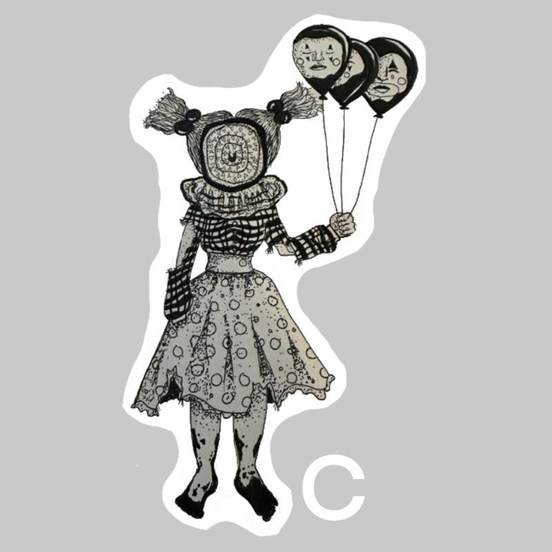 Vinyl Sticker Decorative for Kindle or Bottle (8 Options) Original Art (Plant Woman, Plant Children, Mermaid, Cat Dist System, Lamprey Clown, Reading Ghost, Banana for Scale)