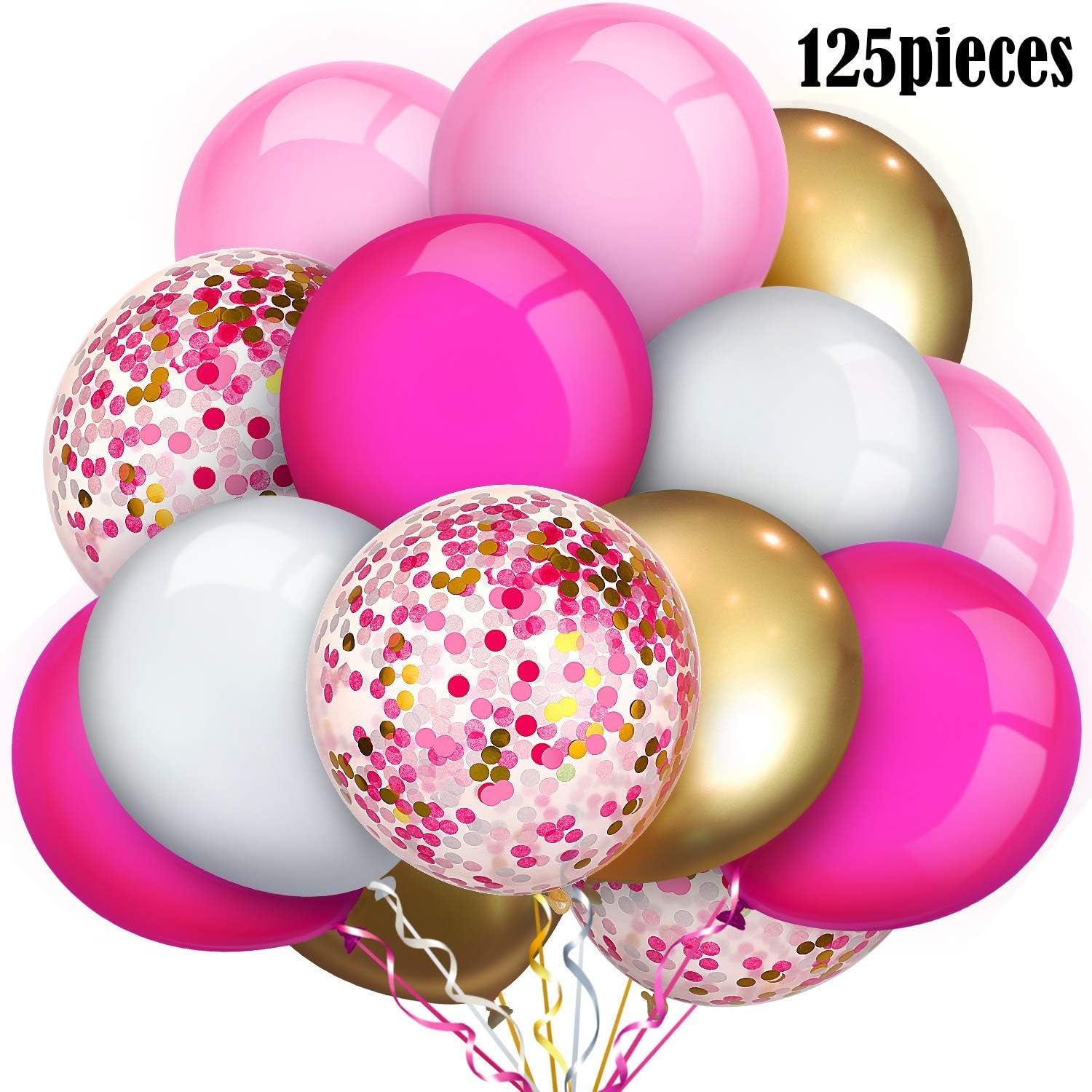 129 Pcs Christmas Balloon Arch Garland Kit with Red Green Confetti Balloons for Christmas Winter Wedding Engagement Anniversary Xmas Party Decorations(Pink, White, Rose Red, Metallic Gold)