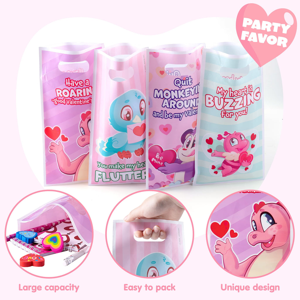 96 Pcs Valentines Gift Sets for Kids,Valentines Goodie Bag Stuffers,Assorted Stationery Set with Valentines Bags for Kids Classroom Exchange, Valentines Party Favors Treats