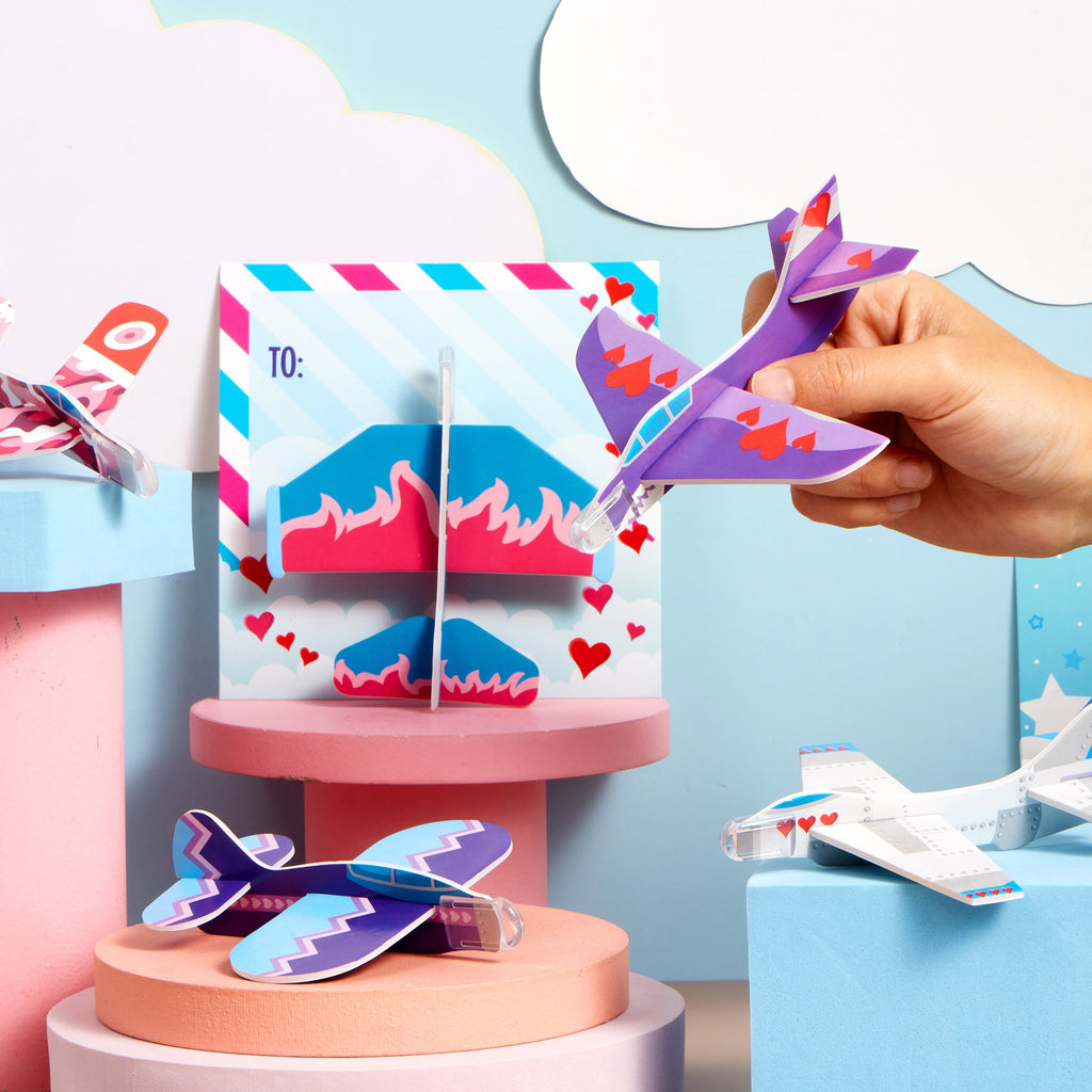35 Packs Valentines Day Gifts Cards with Foam Airplane for Kids Valentine Exchange Cards Toddle Boys Valentines School Classroom Favors