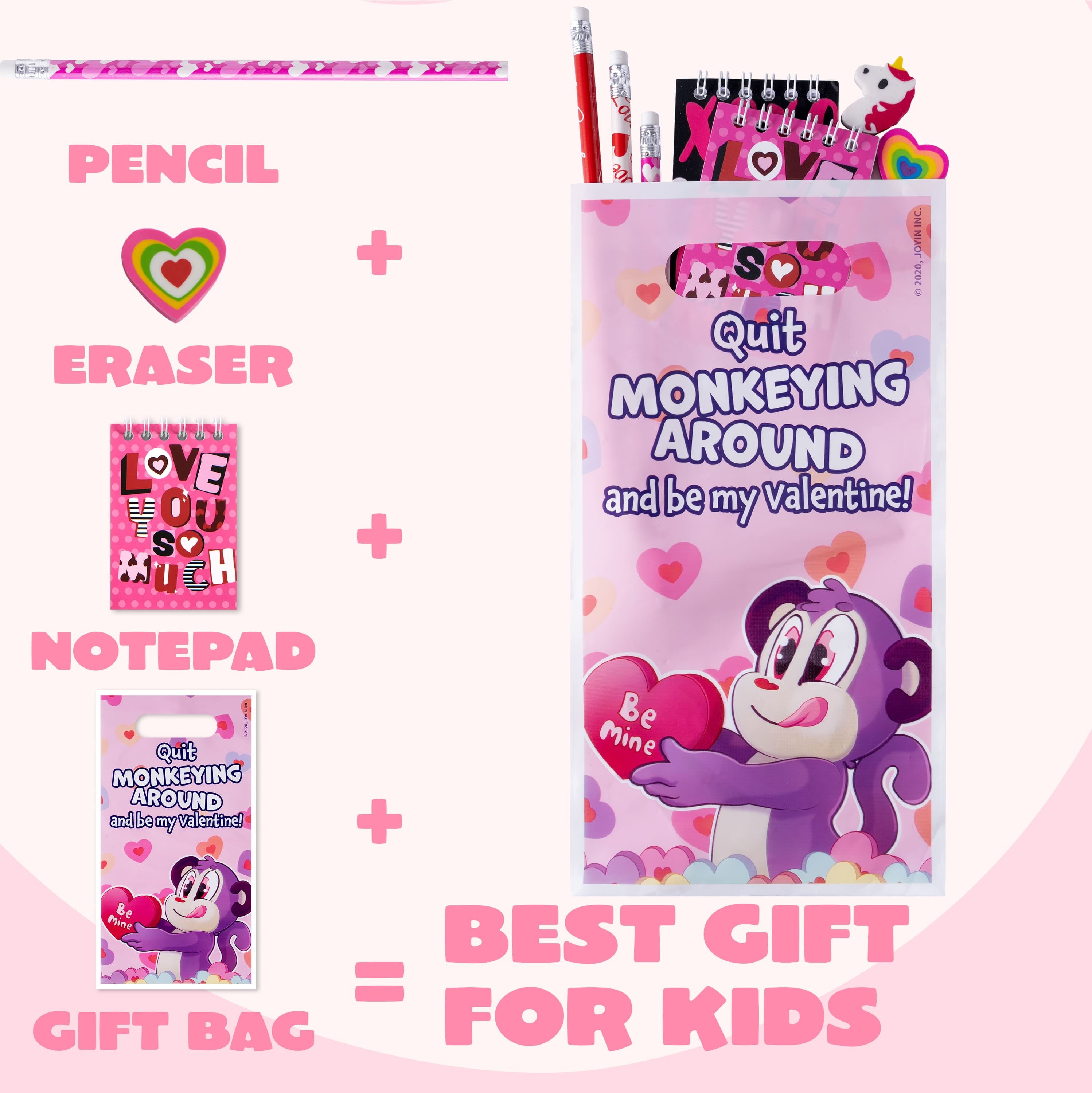 96 Pcs Valentines Gift Sets for Kids,Valentines Goodie Bag Stuffers,Assorted Stationery Set with Valentines Bags for Kids Classroom Exchange, Valentines Party Favors Treats