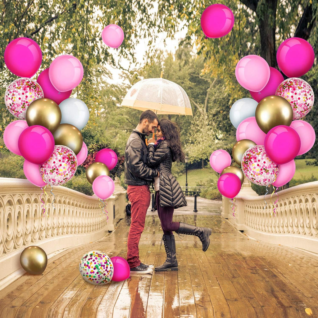 129 Pcs Christmas Balloon Arch Garland Kit with Red Green Confetti Balloons for Christmas Winter Wedding Engagement Anniversary Xmas Party Decorations(Pink, White, Rose Red, Metallic Gold)