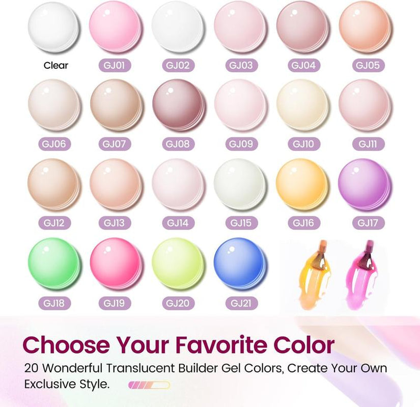 JODSONE Builder Gel Nail Kit with U V Light Base Top Coat 20 Colors High Shine Builder Gel and 100 PCS Extension Stickers