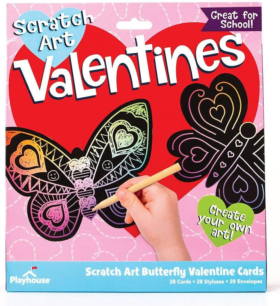 Scratch Art Butterfly 28 Card Super Valentine Exchange Pack for Kids
