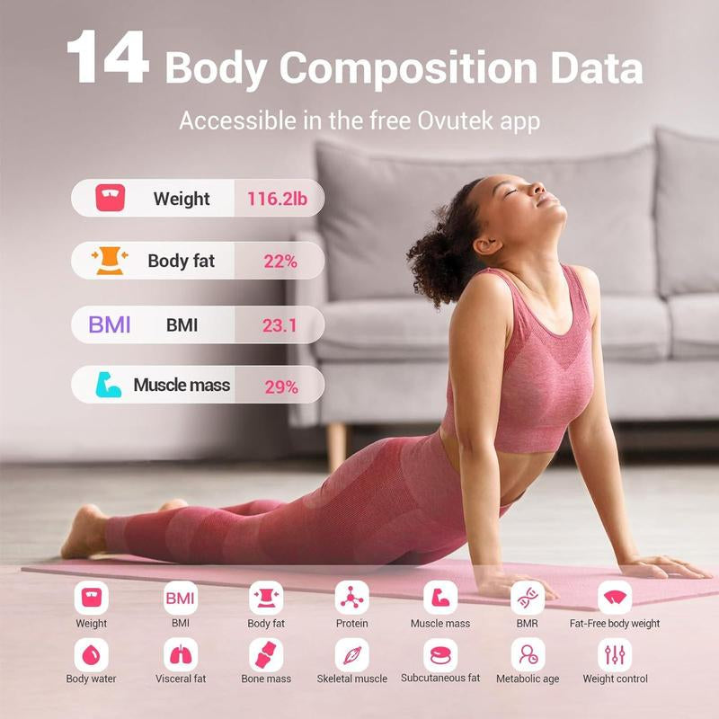 Ovutek Pink Smart Scale for Body Weight, Digital Bathroom Scale BMI Weighing Body Fat Scale, Accurate Body Composition Scale Monitor for People'S Health with Smartphone App, Compact Size, 400Lb Healthcare Fit