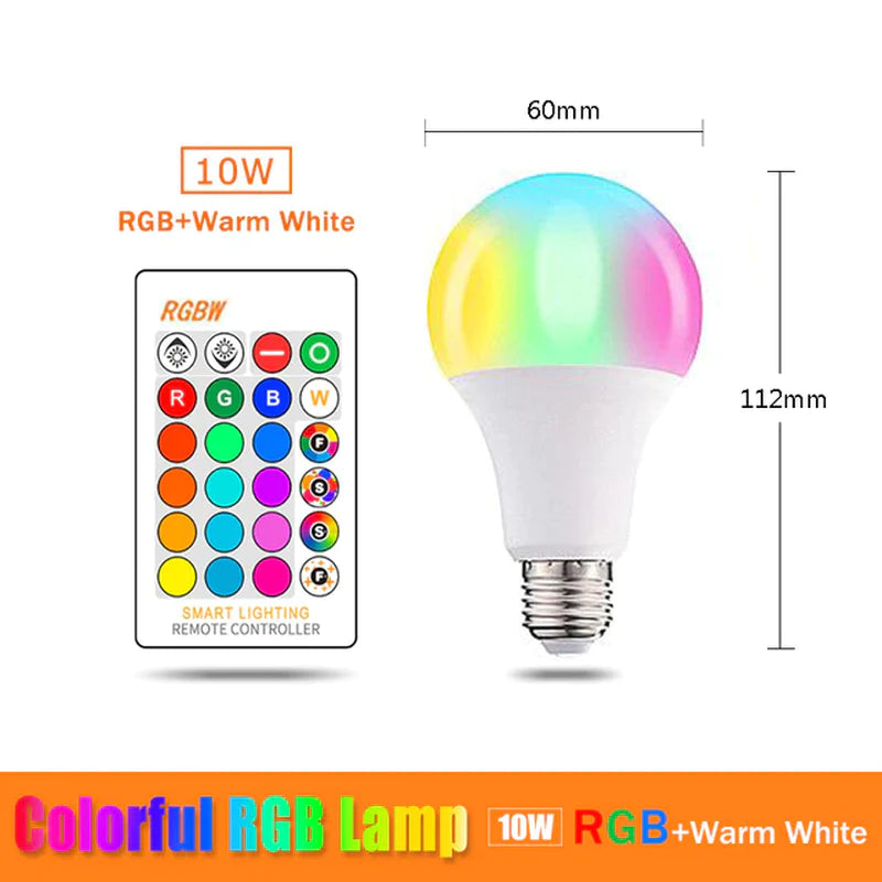 Color Changing RGB LED Bulb with IR Remote Control - 5W, 10W, 15W Options, 110V/220V, Memory Mode