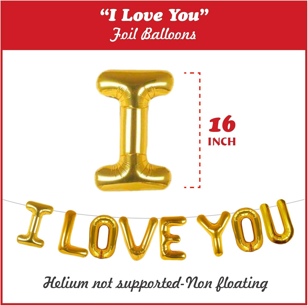 I Love You Balloons with Couple Teddy Balloon Kit,  Heart Balloons Kit with 1000 Red Rose Petals Wedding Flower Decoration, Valentine Decorations Party Supplies Kit