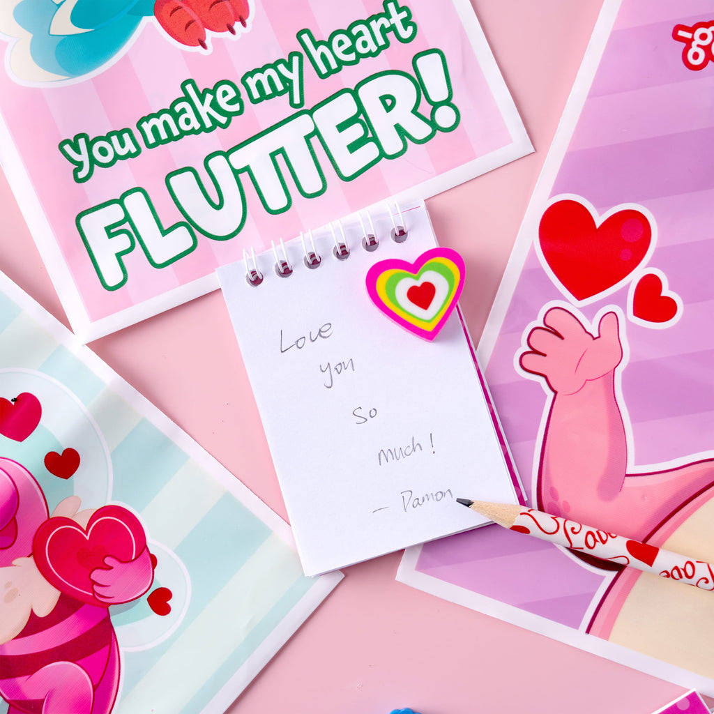 96 Pcs Valentines Gift Sets for Kids,Valentines Goodie Bag Stuffers,Assorted Stationery Set with Valentines Bags for Kids Classroom Exchange, Valentines Party Favors Treats